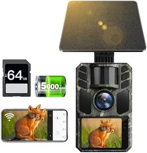 FKPCAM Trail Camera 4K 64MP Solar WiFi Game Hunting Camera with Night Vision– Built-in 5000mAh Battery, IP67 Waterproof, Motion Activated, 64GB Memory Card