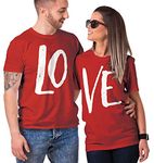 Haase Unlimited Matching Couple Love - LO VE - Valentine T-Shirt, Red / Red, Mens LARGE / Ladies MEDIUM