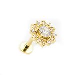 BodyJewelryOnline Flat Back Studs for Labret, Monroe, Ear Cartilage with Paved CZ Flower and Round CZ Center Internally Threaded 16g