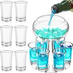 Shot Glass Dispenser and Holder with 6 Shot Glasses 45ml Set - Party Drink Dispenser Acrylic Shot Pourer for Juice Spirits Cider Whiskey Gin Cocktail, Fun Bar Accessories Home Gifts (V1)