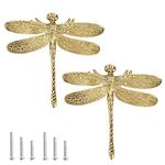 BSTKEY 2 Packs Brass Drawer Knobs Pull Handle, Cupboard Wardrobe Cabinet Dresser Handle - Dragonfly Designed Furniture Knob with Screw