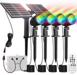 Linke Solar Spot Lights Outdoor Garden, 4 in 1 Colour Changing Led RGB Solar Powered Spotlights IP66 Solar Spike Lights Remote Control Dusk to Dawn Landscape Spotlight for Yard Patio Lawn