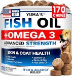 Omega 3 Fish Oil for Dogs - 170 Chews - Skin and Coat Supplement - Omega 3 for Dogs - Dry & Itchy Skin Relief - Allergy Support Dog Anti Shedding Treats - Salmon - EPA & DHA - Made in USA