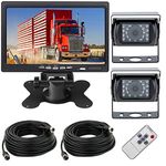 Reversing Camera Kit，12-24V 4 Pin 2x 18LEDs Waterproof Night Vision Reverse Rear View Camera with 15M Aviation Cable +7" TFT HD LCD Car Monitor for Large Truck/Bus/RV/Trailer/Tractor