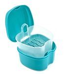 Genco Dental Denture Case, Denture Box with Strainer, Night Cleaner Denture Bath Box for Retainer, Mouthguard, False Teeth, and Denture Cleaning… (Teal)