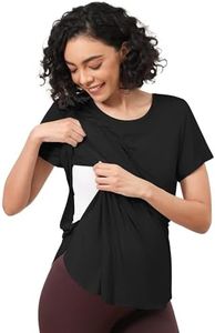 WiWi Women's Maternity Pajamas Top Viscose from Bamboo Pjs for Breastfeeding Short Sleeve Nursing Loungewear Postpartum Double Layer T Shirts S-XXL,Black,XX-Large