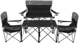 CAMPHILL Camping Chair Set of 4, Outdoor Folding Camping Chairs with Table Heavy Duty Lawn Chair with Cup Holder,Collapsible Chair Include One Sofa Chair and Two Single Chairs and Camping Table