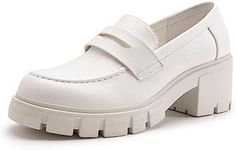 Athlefit Women's Platform Chunky Loafers Lug Sole Slip on Penny Loafers for Women Dressy Business White Loafer Shoes Size 8.5