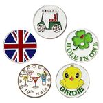 AXKAL Golf Ball Marker Hat Clip Tool for Men Women 5 Pack Set, Golf Ball Markers Assorted Patterns Mark Golf Divot Tool Accessories Bright Color (5 Pc Mixed Marker)