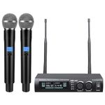 innopow Wireless Microphone System, Dual UHF Metal Cordless Mic Set, Long Distance 150-200Ft,16 Hours Continuous, Fixed Frequency, Use for Karaoke Singing, Family Party,Church (CH.01&02)