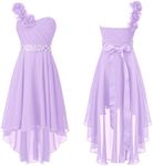 iEFiEL Kids Girls One Shoulder Flower Girl Party Prom Ball Gown Junior Bridesmaid Long Dress for Wedding Lavender 10 Years