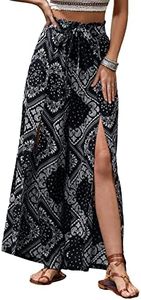 Floerns Women's Ditsy Floral Tie Front Wide Leg Wrap Long Pants Black and White XL