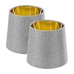 Navaris Table Lampshade - Set of 2 - Tapered Lamp Shades for E14 Light - Pair of Contemporary Modern Lampshades - Grey Linen with Golden Inner Lining