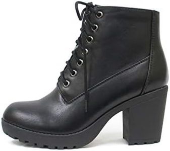 Soda Second Lug Sole Chunky Heel Combat Ankle Bootie Lace up w/Side Zipper Black Size: 9