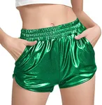 MAKARTHY Women's Metallic Shorts Elastic Waist Shiny Sparkly Rave Pants (Dark Green, X-Small)