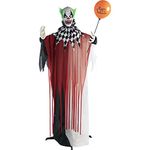 Haunted Hill Farm 5.4 ft. Standing Clown Halloween Prop | Bendable Arms | Touch Activated | Flashing Red Eyes & Ice Cream Skull Cone | Battery-Operated | Halloween Decoration | HHCLOWN-18FLS