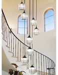 Gweaty Modern Simple Spiral Staircase Chandeliers,Plug in Crystal Sphere Long Pendant Lighting Fixtures,8 Led Light Ball Raindrop High Ceiling Light for Foyer,Entryway,Living Room Lighting Decor