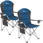 SUNMER Padded Camping Chairs - Set of 2 Deluxe, Folding, with Cup Holder and Side Pockets, Holds up to 120kg - Lightweight 3.3kg per Chair - Dark Blue