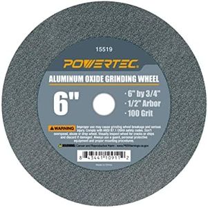 POWERTEC Bench Grinder Wheel 6 Inch 100 Grit, Aluminum Oxide Grinding Wheel for Bench Pedestal Grinder, 3/4" Thick 1/2" Arbor, Sharpening & Shaping Drill Bits, Blade, and Chisel 1PK (15519)