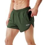 TENJOY Men's Running Shorts Gym Athletic Workout Shorts for Men 3 inch Sports Shorts with Zipper Pocket Green