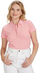 U.S. POLO ASSN. Women's Tipped Collar Zipper Polo Shirt (UWSS23TSH008_Pink_M)