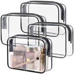 PACKISM Clear Makeup Bags, 4 Pack Quart Size Travel Bag TSA Approved Clear Travel Bags for Toiletries, Clear Cosmetic Bags Carry on Clear Toilety Bag TSA Approved Toiletry Bags, Black