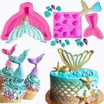 Set of 3 JeVenis 3D Big Mermaid Tail Mold Mermaid Silicone Fondant Mold for Cake Decoration Chocolate Candy Mold Soap Mold Baking Tool Jello Mold Cupcake Topper Ice Tray