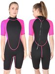 REALON Womens Full Wetsuit 2mm Girls Shorty Surfing Suit 1.5mm Neoprene Swimsuit (2mm Pink Shorty, Medium)