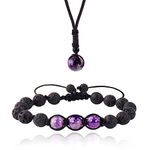 Amethyst Crystal Lava Rock Anxiety Bracelets and Necklace Set, Self Care Stress Relief Bracelet Necklace Set, Natural Stone Energy Crystal Protection Bracelets for Yoga Meditation (Amethyst)