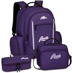 Roots Original 3-in-1 Matching Water Resistant Backpack and Lunch Bag Set with Bonus Pencil Case - Made From 100% Recycled Fabrics - 33 litres, Purple, Large