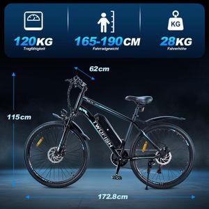 TWOFISH Electric Mountain Bike for Adults, 250W Motor, 36V 15Ah Battery, 100KM Range, 7-Speed, LED Display, Disc Brakes – Black-Red