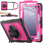 SEYMAC stock 360° Hand Strap Shockproof Case for Samsung Galaxy Tab A9 Plus 11 inch, Rose+Black