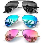 KALIYADI Classic Aviator Sunglasses for Men Women Driving Sun glasses Polarized Lens UV Blocking (3 Pack) 58mm