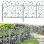 Sungmor 25in x 8ft Metal Garden Fence Border, Pack of 4 Rustic Style Decorative Garden Fence Animal Barrier, Landscape Pathway Edge Iron Picket Fence Panels, Plant Support Climbing Trellis