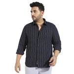 Instafab Plus Men's Navy Blue Shadow Striped Shirt for Casual Wear | Spread Collar | Long Sleeve | Button Closure | Cotton Shirt Crafted with Comfort Fit for Everyday Wear