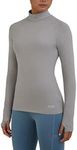 TCA Women's SuperThermal Long Sleeve Performance Base Layer Running Training Workout Top - Mock Neck - with Thumbholes - Light Grey Marl, L