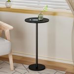 Small Round Side Table, Drink Tables for Narrow Spaces, Pedestal End Table Stand for Living Room, Modern Black Small Nightstand for Bedside, Round Table for Bedroom Sofa-Side