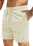 JMIERR Men's Corduroy Shorts Casual Elastic Waist Drawstring Lightweight Summer Beach Shorts for Resort Wear 38 (X-Large) Beige