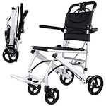 WISGING Ultra-Light Transport Wheelchair - Folding Portable Wheelchair with Hand Brake - Trolleys for Elderly Aircraft Travel(with Bag)