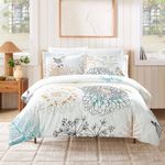 King Size Comforter Set Soft - Style Quarters 4 Pieces 100% Cotton Cozy Floral Bedding Sets for All Season, Bed in a Bag with 108x94 Comfort Flower Comforter, 2 Shams & Decorative Pillow Bird