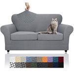 YEMYHOM Latest Checkered 3 Pieces Couch Covers for 2 Cushion Couch High Stretch Thickened Love Seat Sofa Cover for Dogs Pets Anti Slip Elastic Loveseat Slipcover Protector (Loveseat, Light Gray)