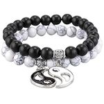 2-3Pcs Handmade Yin Yang Natural Stone Bead Bracelet Set for Women Men Best Friend Adjustable Braided Cord Strand Tai Chi Gossip Couple Matching Bracelet Friendship Jewelry Gift, Stone Metal, stone