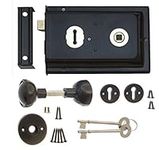 Rim Lock and Handle Set - Sash Lock, Shed Door Lock with Key - Gate Locks for Wooden Gates - Rim Locks for External Doors - Garden Gate Lock with Key, Rim Lock Door Knob Set 6 x 4