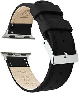 BARTON WATCH BANDS - Black Leather & Stitching Top Grain Leather Watch Bands Compatible with Apple Watch Models - 1, 2, 3, 4, 5, 6, 7, 8, 9, 10, SE, Ultra & Ultra 2 - (42mm/44mm/45mm/49mm)