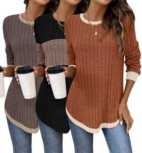 Bliwov 3 Pack Womens Curved Hem Long Sleeve Shirts Fall Sweaters Tunic Tops