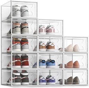 SEE SRPING XX-Large Shoe Storage Box Fit Size 14, Clear Plastic Stackable Shoe Organizer for Closet, Shoe Rack Sneaker Containers Bins Holders, Drawer Organize Unit, 12 Pack Clear