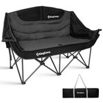 KingCamp Double Camping Chair Oversized Loveseat Camping Couch Heavy Duty Outdoor Folding Chair with Cup Holder Wine Glass Holder Support 550 lbs for Outside Picnic Beach Travel Black (Black)
