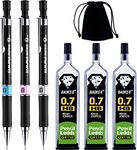 Zngou 7 PCS Mechanical Pencil Set, 3PC Clutch Pencils Fine Lead Pencils Automatic Technical Pencil with 3 Lead Refills 0.7mm HB Black Propelling Pencil