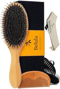 Belula Boar Bristle Hair Brush for Men Set.Styling Mens' Hair Brush with Nylon Pins. Boar Bristle Brush, 2 x Palm Brush, Wooden Comb & Travel Bag Included.