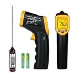 Infrared Thermometer, Non-Contact Digital Laser Temperature Gun LCD Display -4°F to 716°F (-20°C to 380°C) Instant Read Thermometer for Cooking/BBQ/Freezer/Food/Fridge - Meat Thermometer Included